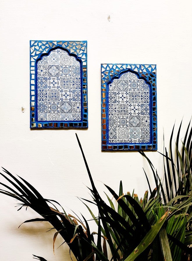 HANDMADE BUZZ نوافذ خشبية مزخرفة يدوية الصنع، عبوة من قطعتين | زينة جدارية يدوية الصنع للمنزل، غرفة المعيشة، غرفة النوم، الصالة | لوحة جدارية عتيقة من خشب MDF | فن جداري على الطراز الراجستاني | المقاس 12 × 8 بوصة | هدية ديكور منزلي لعيد ديوالي - Image 2